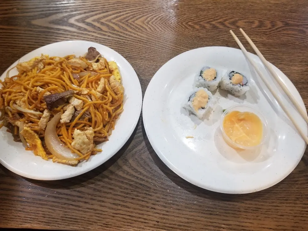 Chicken Lo Mein and Sushi
